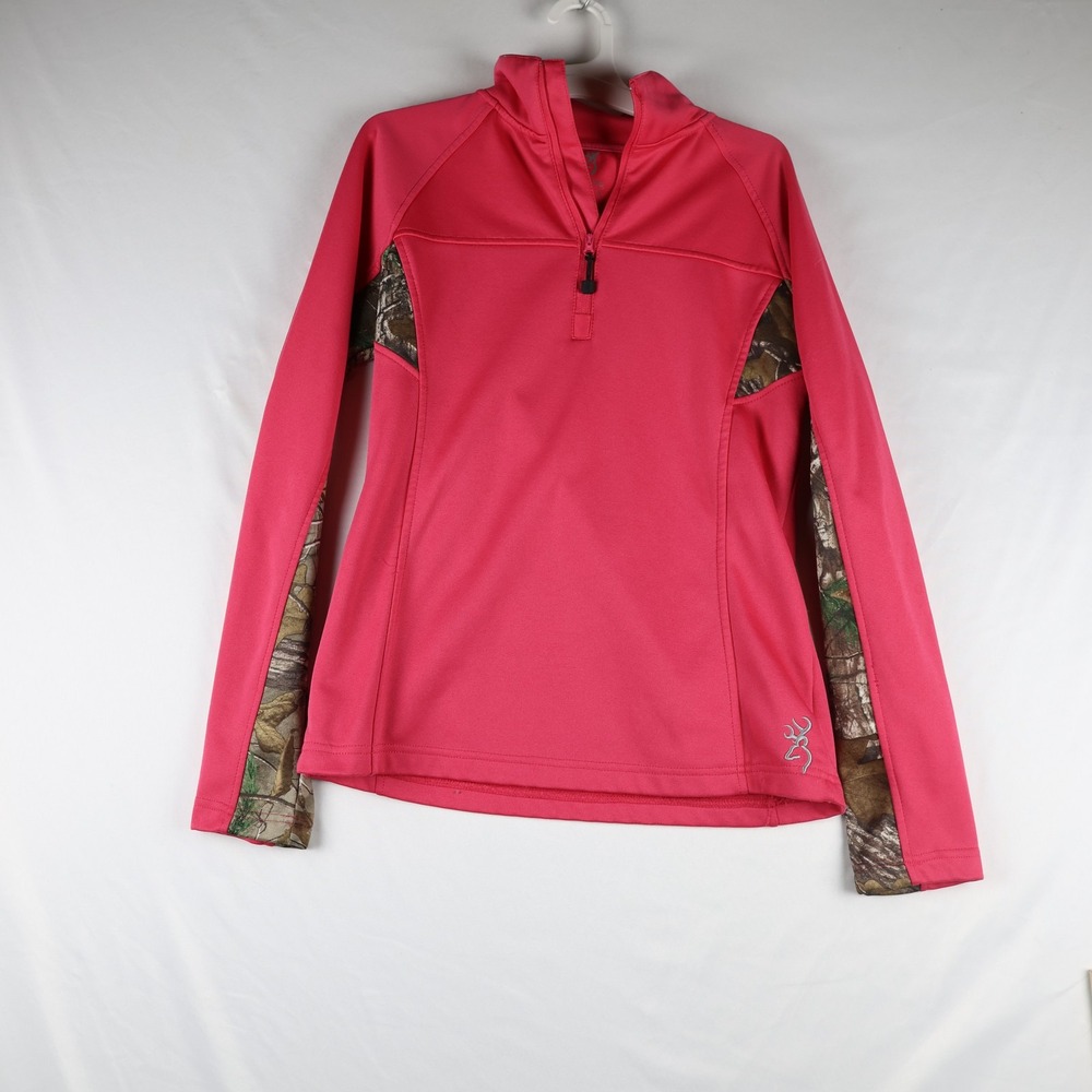 Browning Pullover Shirt Womens Medium Camo 1/4 Zip Hunting Polyester Outdoors